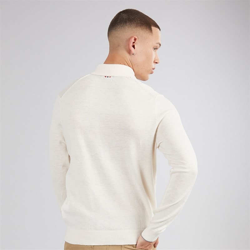 Napapijri Mens Damavand Wool Long Sleeve Knitted Polo Shirt Beige Dimity - Image 2