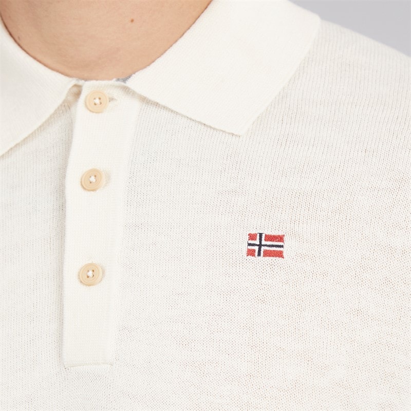 Napapijri Mens Damavand Wool Long Sleeve Knitted Polo Shirt Beige Dimity - Image 3