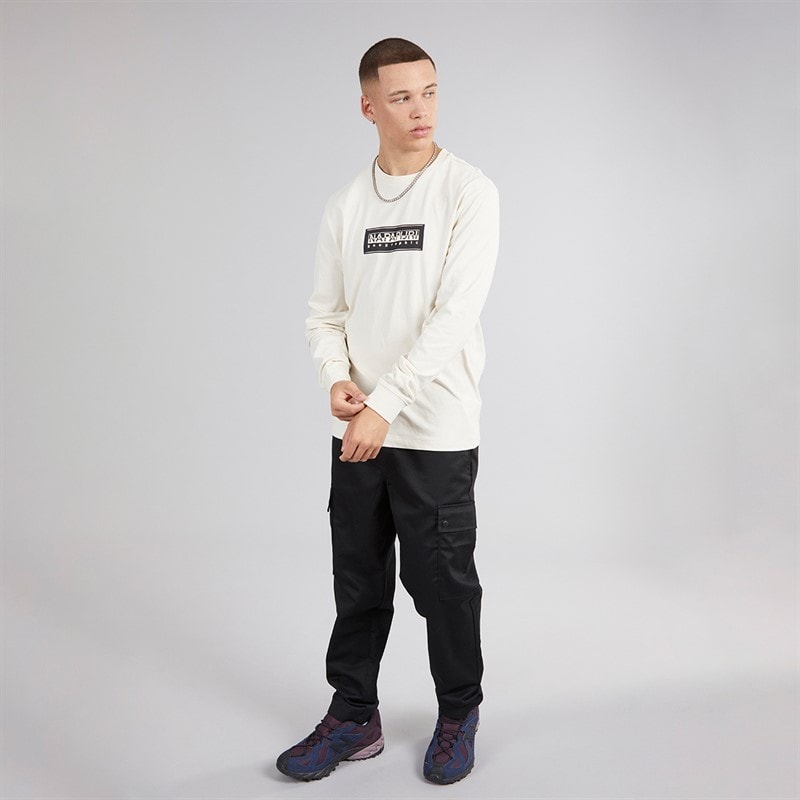 Napapijri Mens Box Logo Long Sleeve T-Shirt Beige Dimity - Image 3