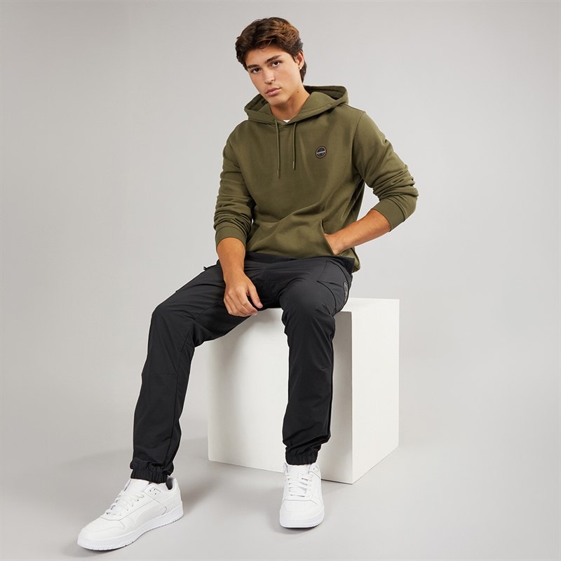 Napapijri Mens Badge Hoodie Dark Olive - Image 5
