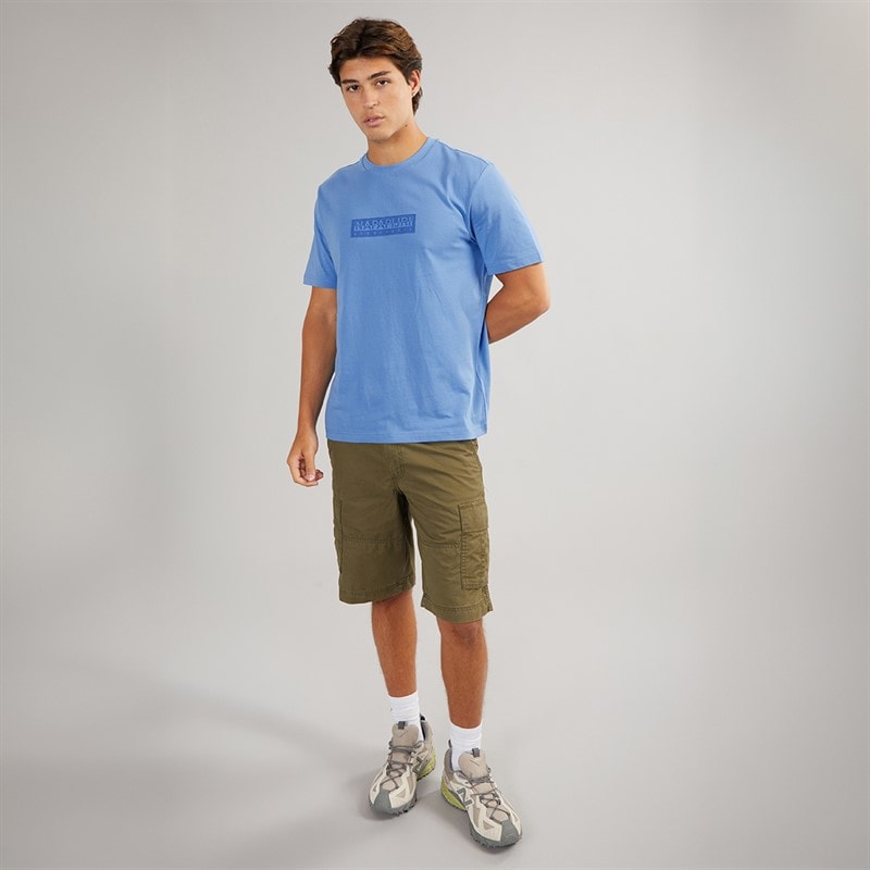 Napapijri Mens Box Logo T-Shirt Blue Jasper - Image 3
