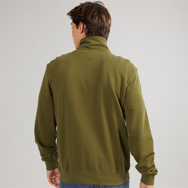 Napapijri Mens Small Box Crew Half Zip Sweatshirt Dark Olive - Image 2