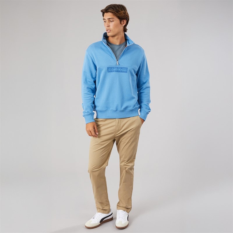 Napapijri Mens Box Logo Half Zip Sweathshirt Blue Jasper - Image 4