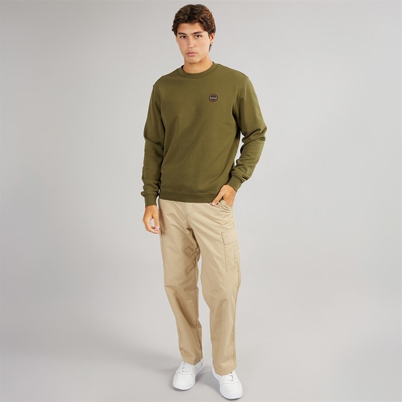 Napapijri Mens Badge Crew Sweatshirt Dark Olive - Image 3