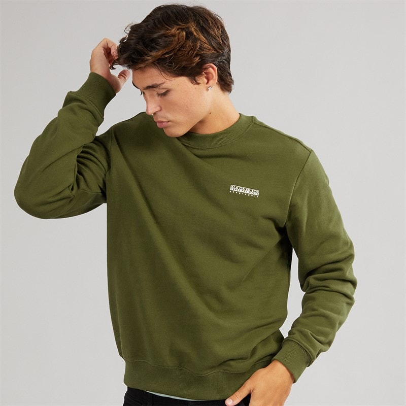 Napapijri Mens Small Box Crew Sweatshirt Dark Olive - Image 1