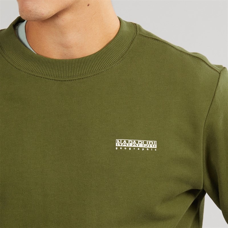 Napapijri Mens Small Box Crew Sweatshirt Dark Olive - Image 3