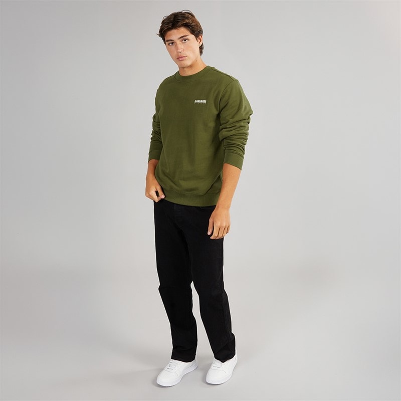 Napapijri Mens Small Box Crew Sweatshirt Dark Olive - Image 4