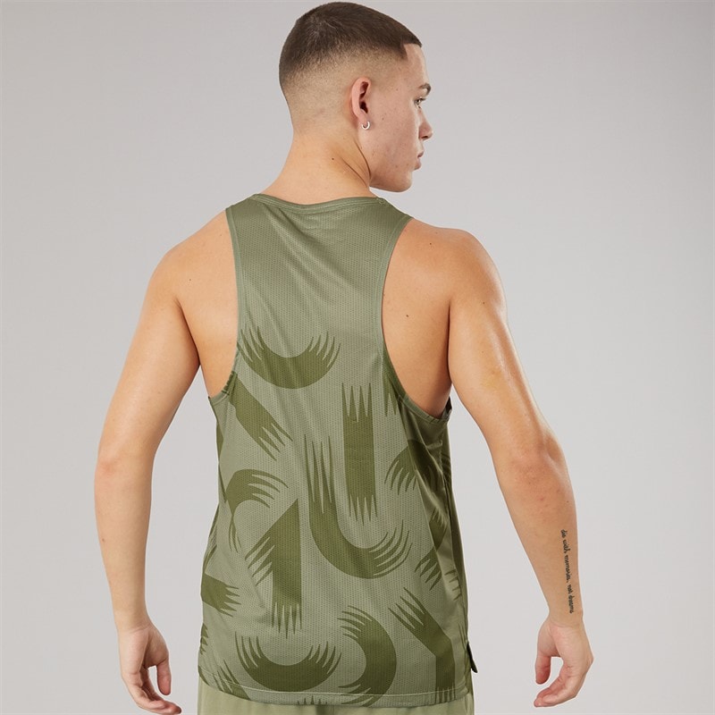 New Balance Mens London Edition Printed Running Tank Top Dark Olive - Image 2