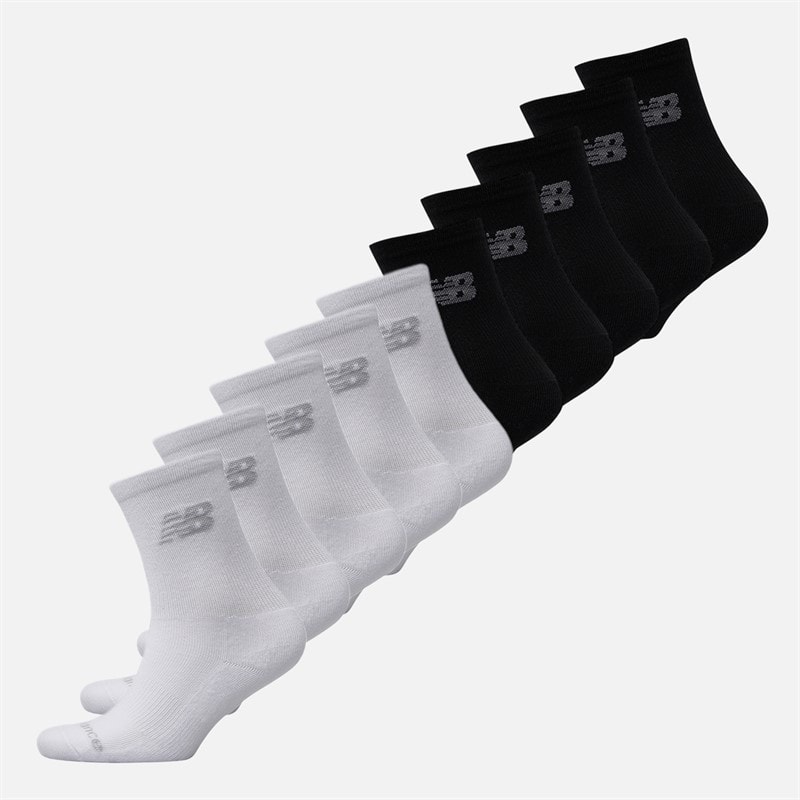 New Balance Junior Boys Ten Pack Cushioned Crew Socks Black/White