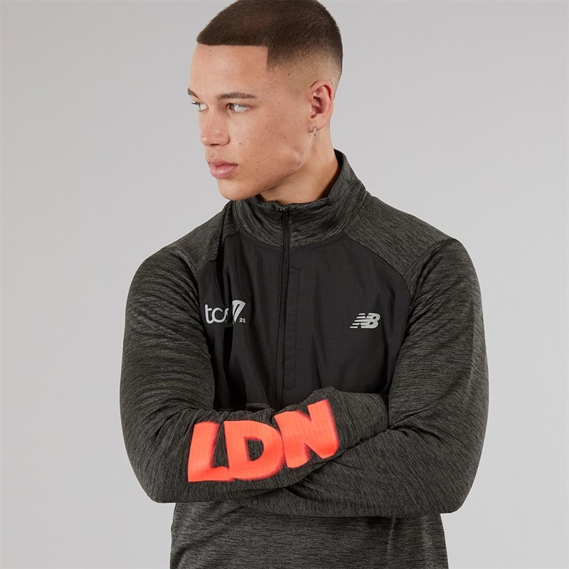 New Balance Mens London Edition Athletics Heat Grid Running 1/2 Zip Top Black - Image 3