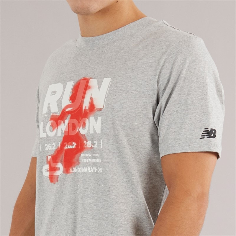 New Balance Mens London Edition Run London Graphic T-Shirt Athletic Grey - Image 3