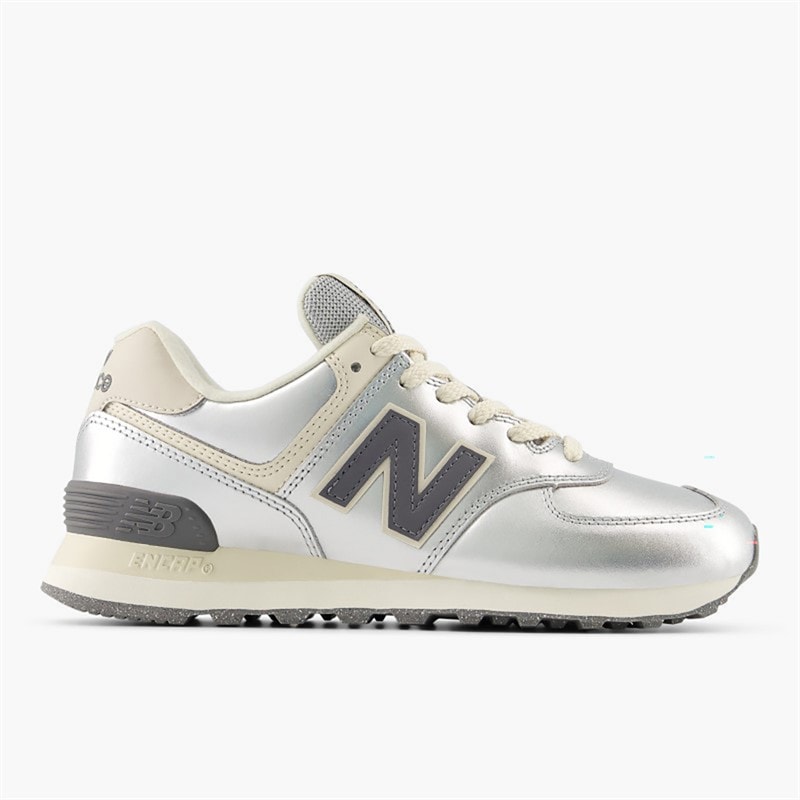 New Balance Womens 574 Trainers Metallic Silver/Artic Grey - Image 1