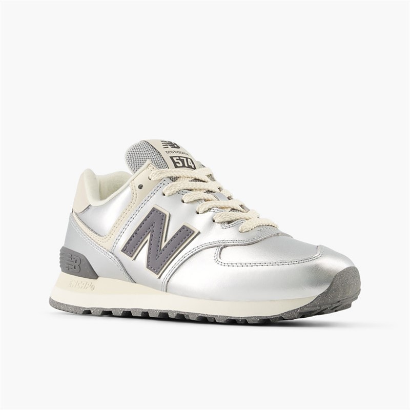New Balance Womens 574 Trainers Metallic Silver/Artic Grey - Image 3