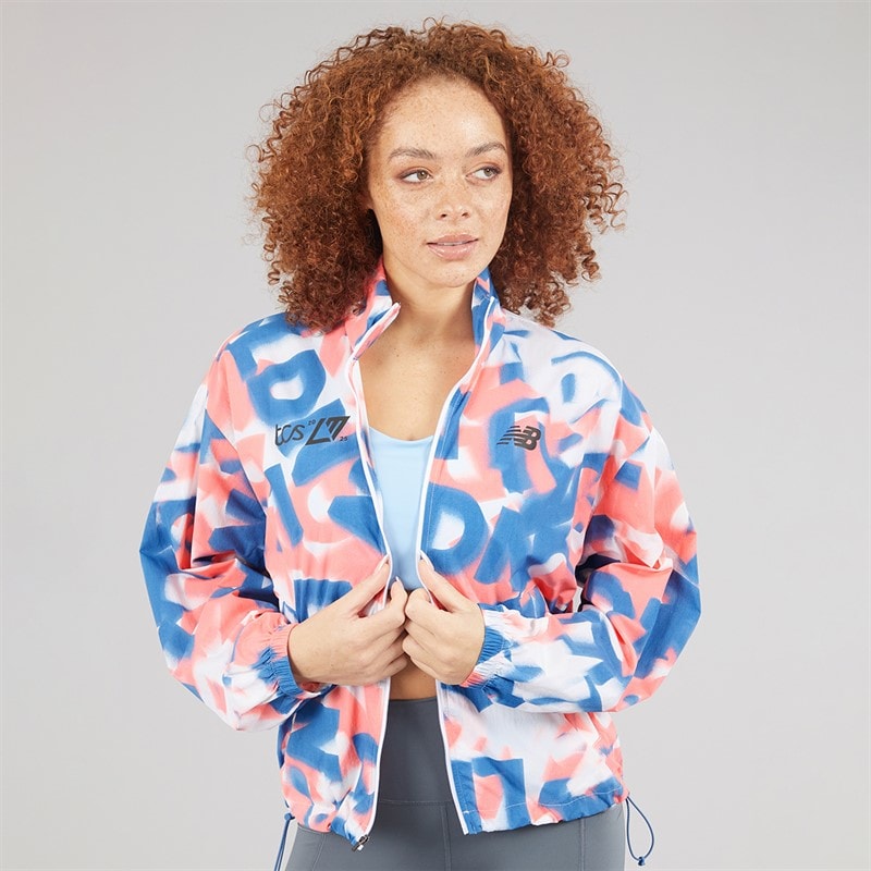New Balance Womens London Edition Printed Athletics Packable Running Jacket Multi Colour - Image 1