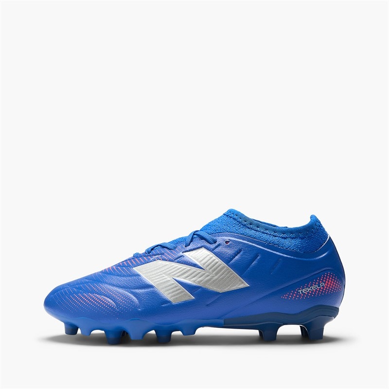 New Balance Kids Tekela Team V5 Low Laced FG Firm Ground Football Boots Blue Gemstone/Energy Red/Silver - Image 1