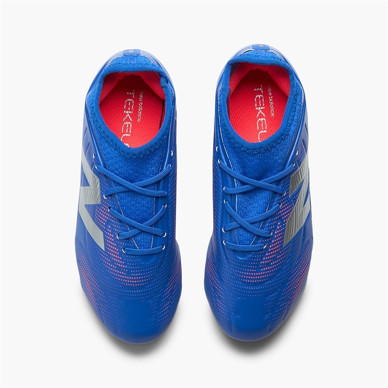 New Balance Kids Tekela Team V5 Low Laced FG Firm Ground Football Boots Blue Gemstone/Energy Red/Silver - Image 4