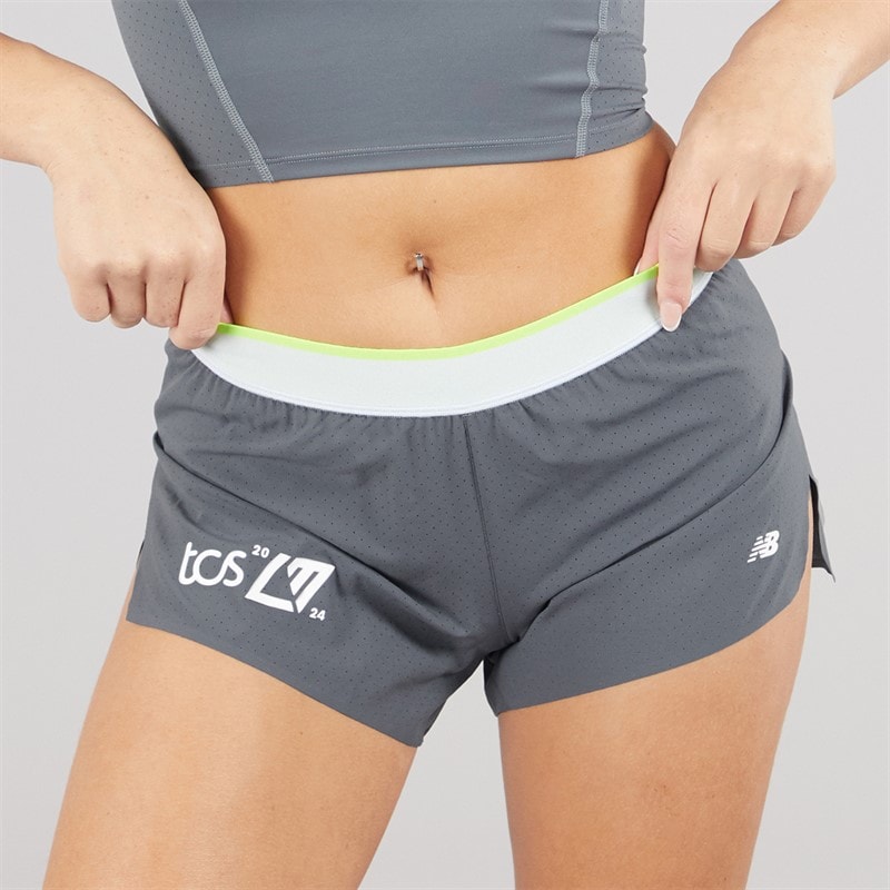 New Balance Womens London Edition Race Day Split Running Short Grey - Image 3