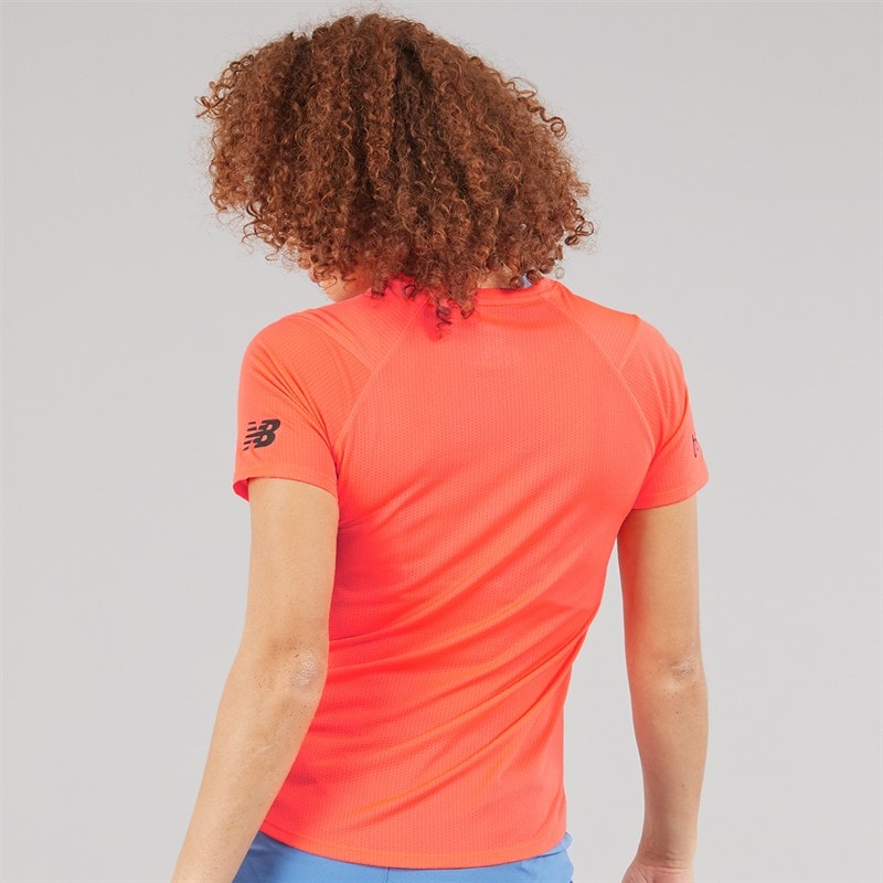 New Balance Womens London Edition Athletics Graphic Running T-Shirt Urgent Red - Image 2