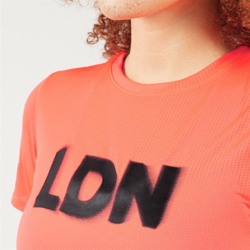 New Balance Womens London Edition Athletics Graphic Running T-Shirt Urgent Red - Image 3