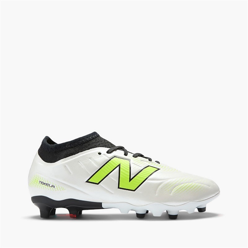 New Balance Kids Tekela Team V5 Low Laced FG Firm Ground Football Boots White/Black/Pixel Green - Image 1