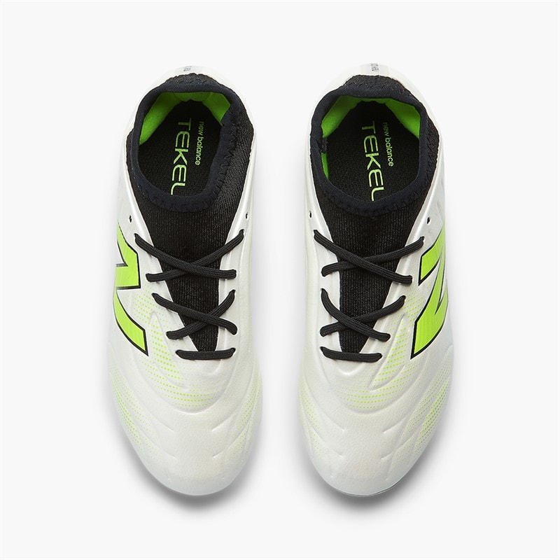 New Balance Kids Tekela Team V5 Low Laced FG Firm Ground Football Boots White/Black/Pixel Green - Image 4