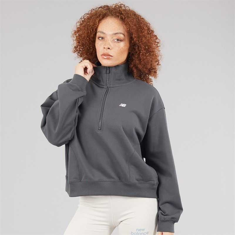 New Balance Womens Athletics Remastered French Terry 1/4 Zip Top Anthracite - Image 1