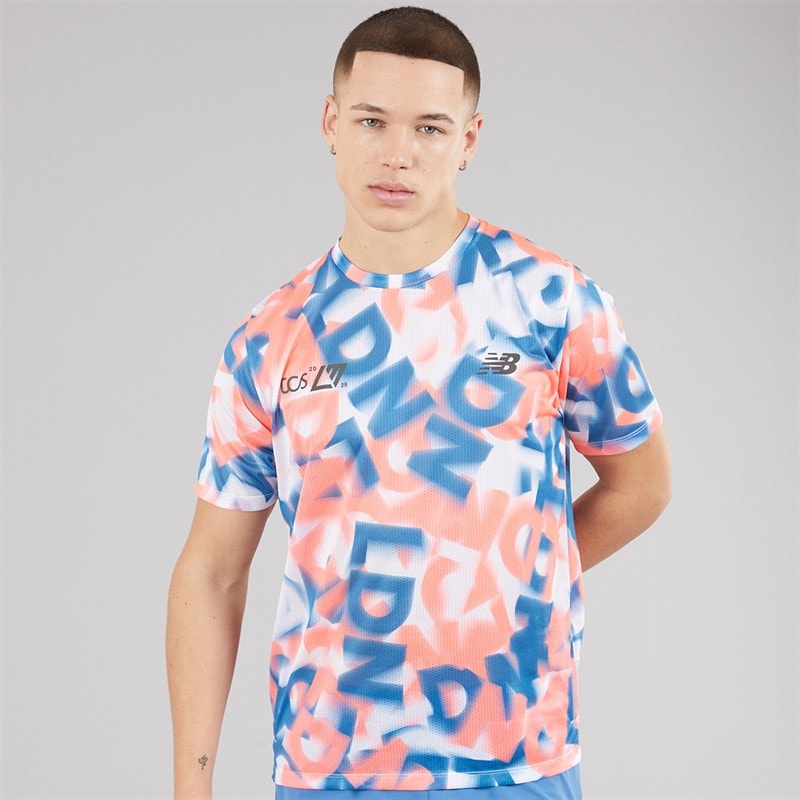 New Balance Mens London Edition Printed NB Athletics Running T-Shirt Multi Colour - Image 1