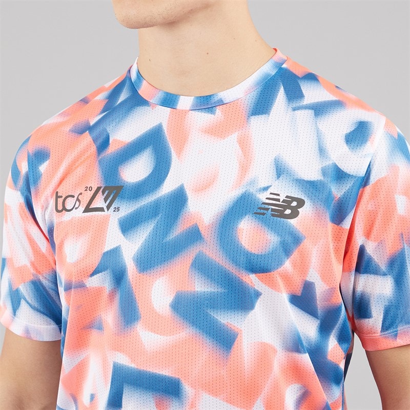 New Balance Mens London Edition Printed NB Athletics Running T-Shirt Multi Colour - Image 3
