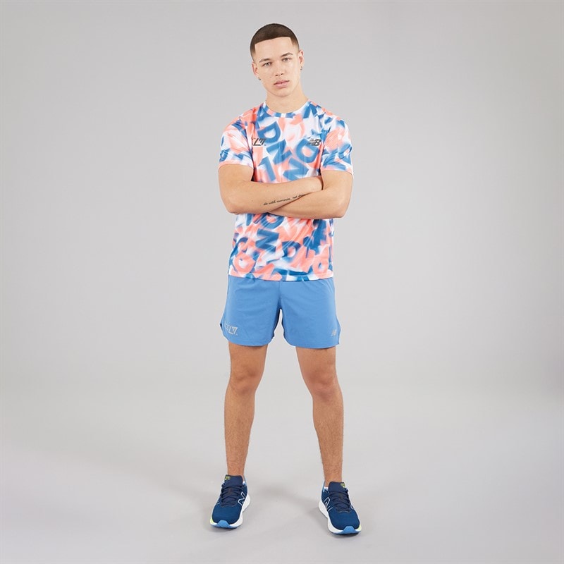 New Balance Mens London Edition Printed NB Athletics Running T-Shirt Multi Colour - Image 4