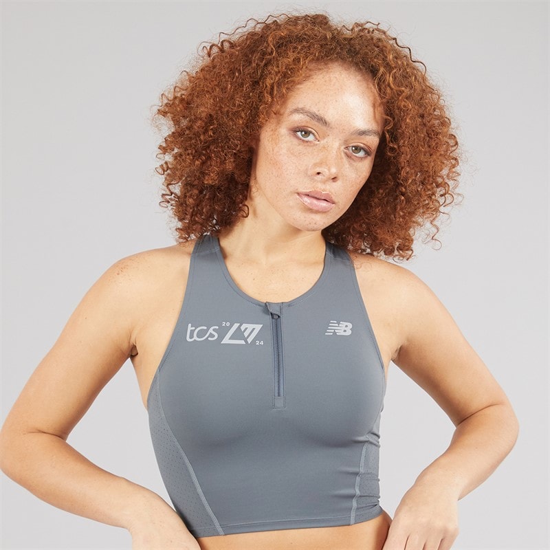 New Balance Womens London Edition Race Day Fitted Sleek Running Tank Top Grey