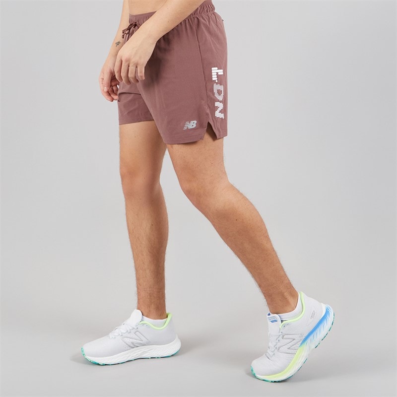 New Balance Mens London Edition Graphic RC 5 Inch Running Shorts Brown - Image 3