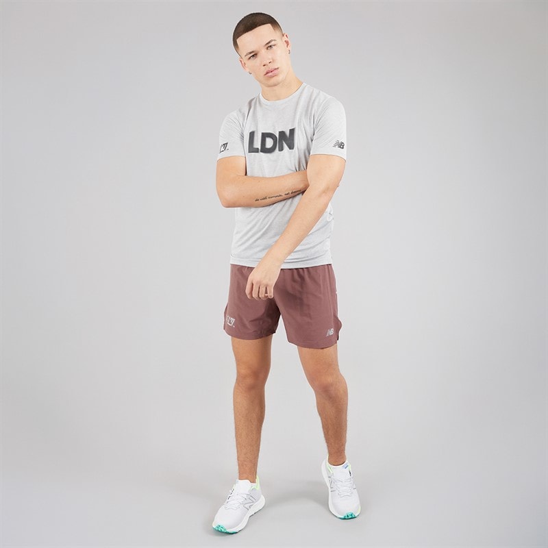 New Balance Mens London Edition Graphic RC 5 Inch Running Shorts Brown - Image 4
