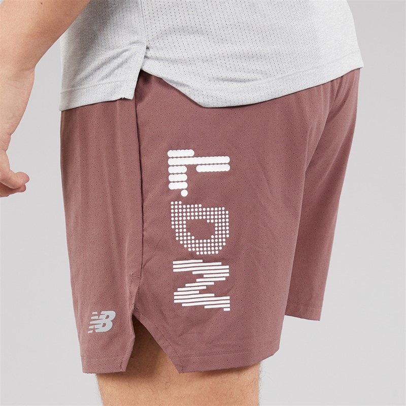 New Balance Mens London Edition Graphic RC 5 Inch Running Shorts Brown - Image 5