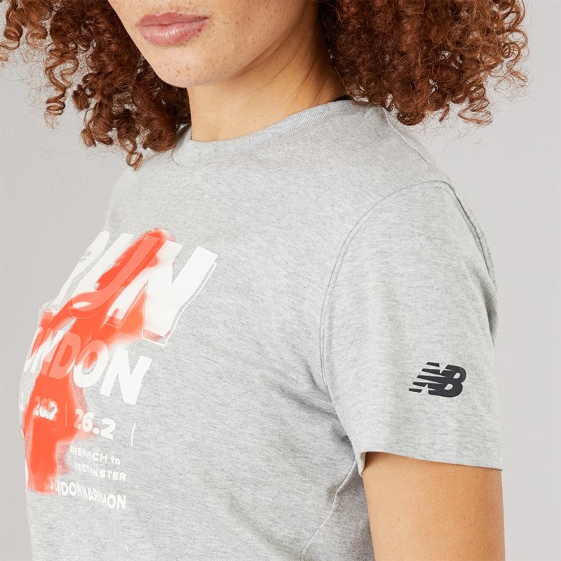 New Balance Womens London Edition Run London Graphic Running T-Shirt Grey - Image 3