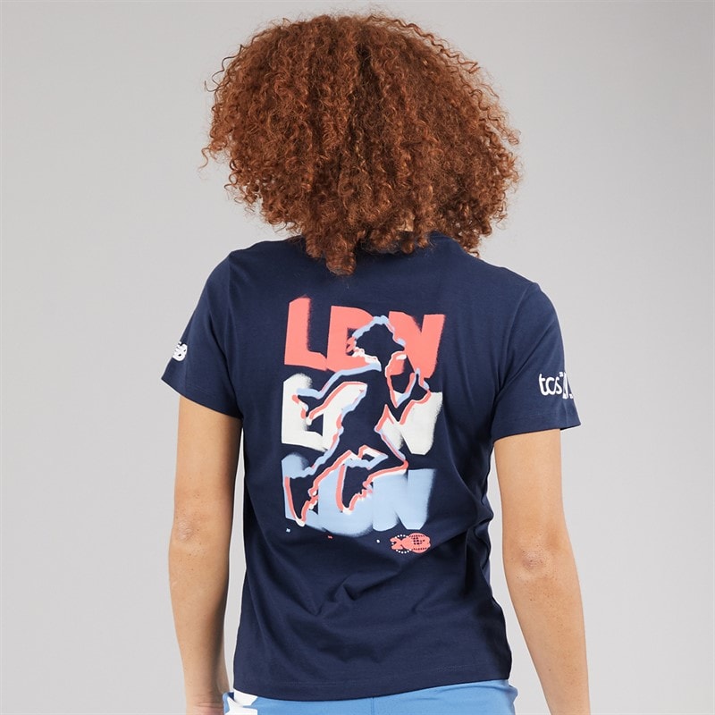 New Balance Womens London Edition LDN Graphic Running T-Shirt Navy - Image 2