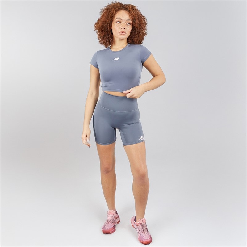 New Balance Womens Script High Rise Shorts Dust Teal - Image 4