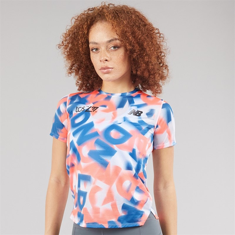 New Balance Womens London Edition Printed Athletics Running T-Shirt Multi Colour
