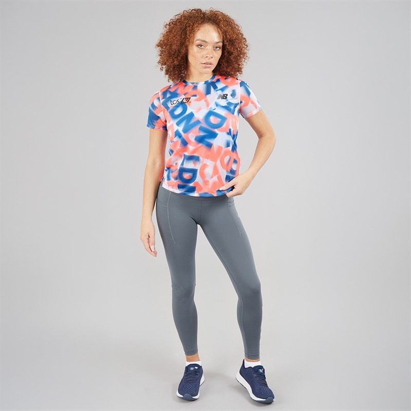 New Balance Womens London Edition Printed Athletics Running T-Shirt Multi Colour - Image 4
