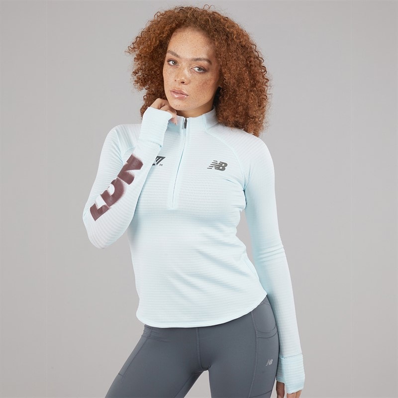 New Balance Womens London Edition Athletics Heat Grid 1/2 Zip Running Top Grey - Image 3