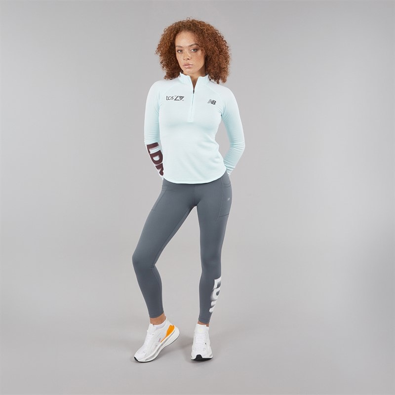 New Balance Womens London Edition Athletics Heat Grid 1/2 Zip Running Top Grey - Image 4