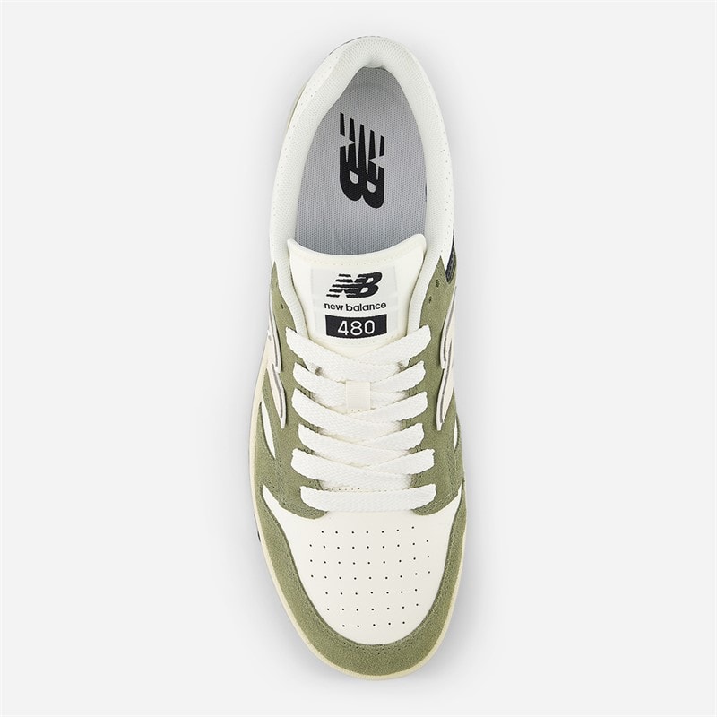 New Balance 480 Trainers Dark Olivine/Sea Salt - Image 4