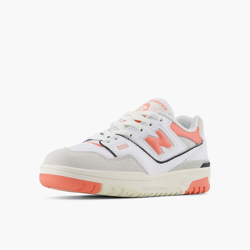 New Balance Girls 550 Trainers White/Coral Orange - Image 3