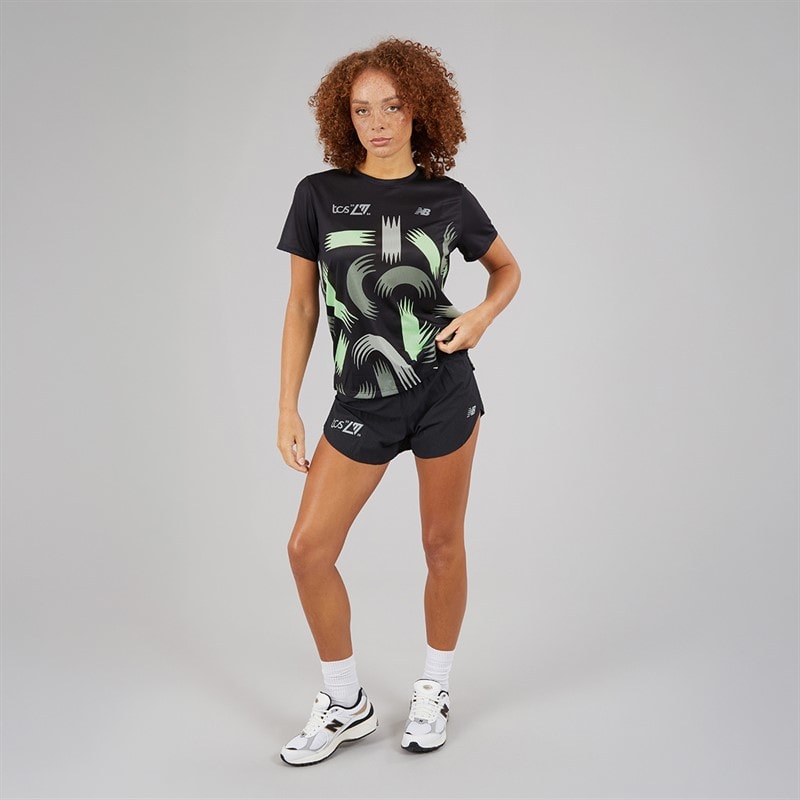 New Balance Womens London Edition Printed NB Athletics Running Top Black/Multi - Image 3