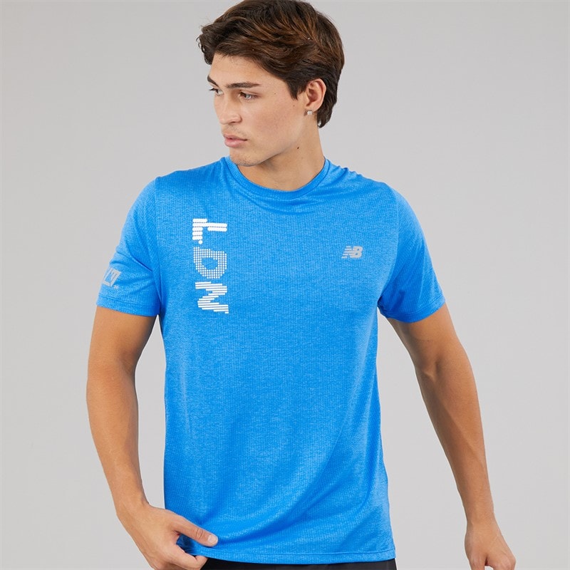 New Balance Mens London Edition Graphic NB Athletics Running Top Blue