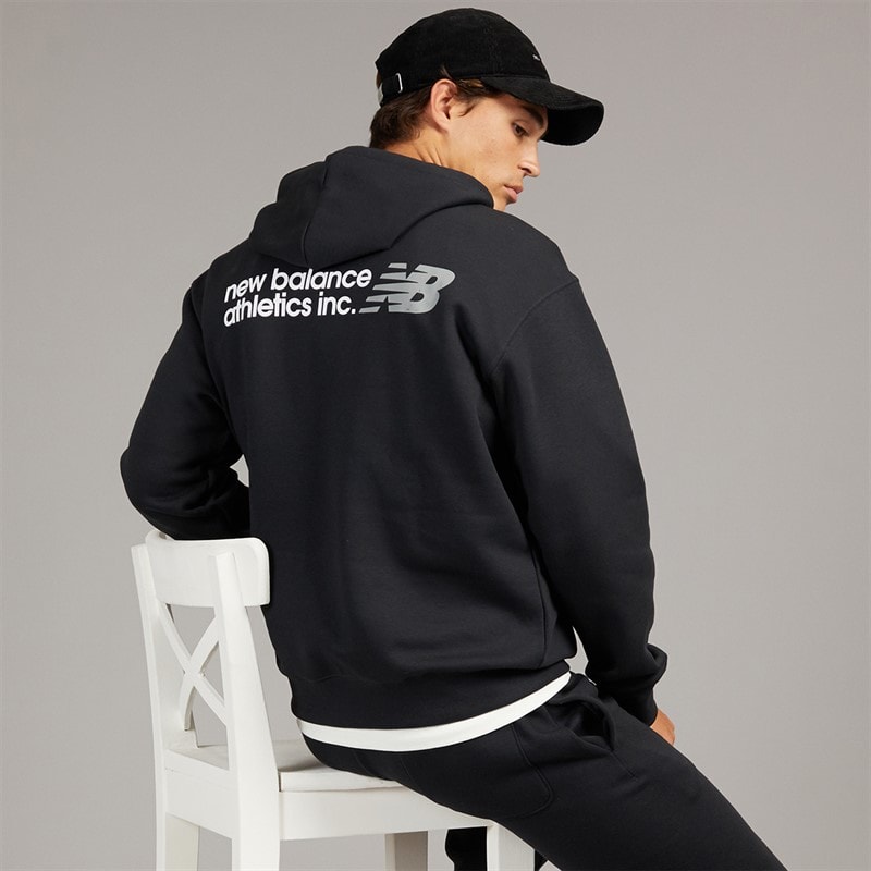 New Balance Mens Tone Big Logo Back Graphic Hoodie Black