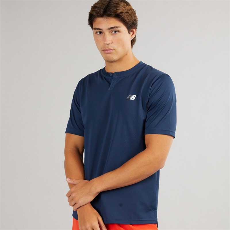New Balance Mens Tournament Button Neck T-Shirt Navy