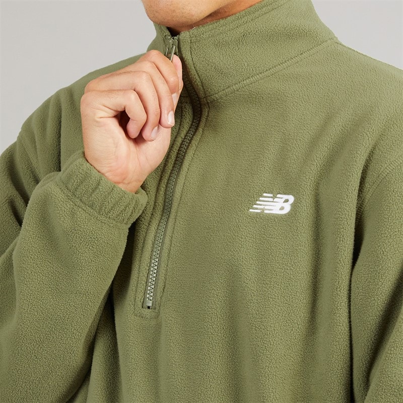 New Balance Mens Sport Essentials 1/2 Zip Polar Fleece Light Khaki Green - Image 3