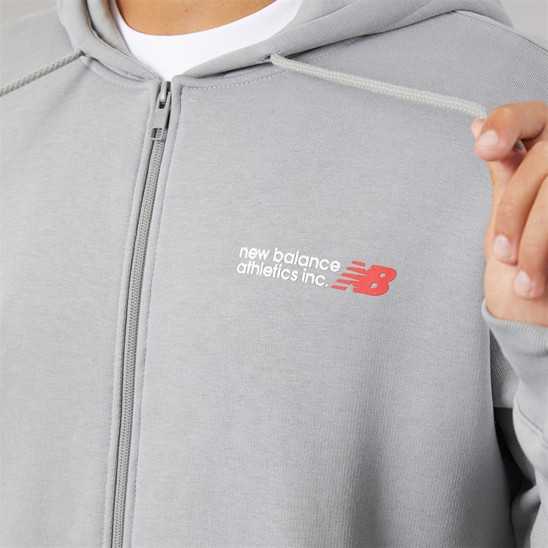 New Balance Mens Tone Logo Full Zip Hoodie Grey - Image 3