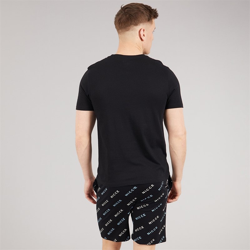 NICCE Mens Bradberry T-Shirt And Shorts Lounge Co-Ord Black AOP - Image 2
