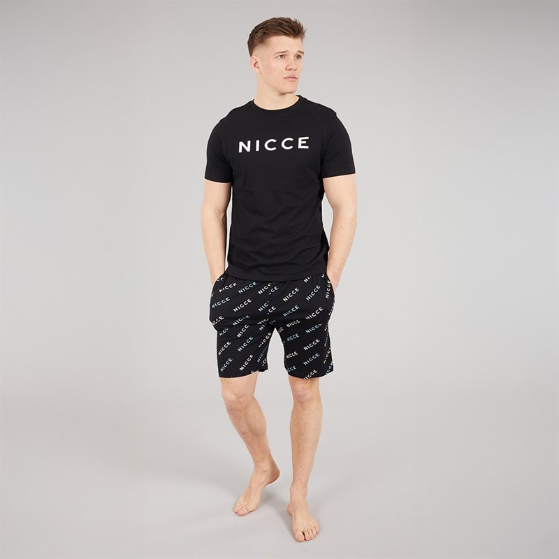 NICCE Mens Bradberry T-Shirt And Shorts Lounge Co-Ord Black AOP - Image 4